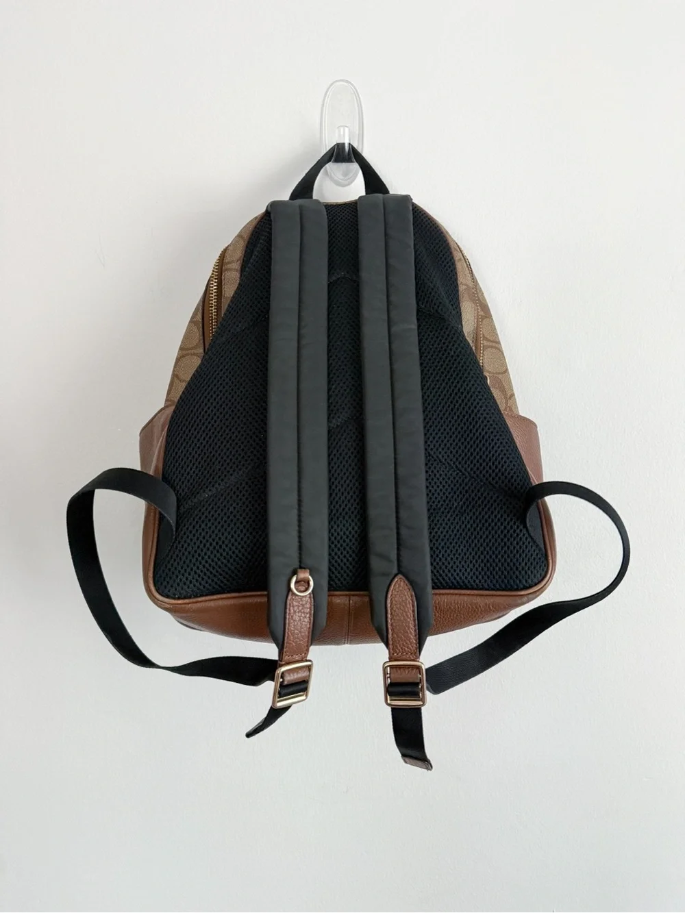 Coach Court 5671 Khaki Saddle Leather Canvas Signature Backpack
